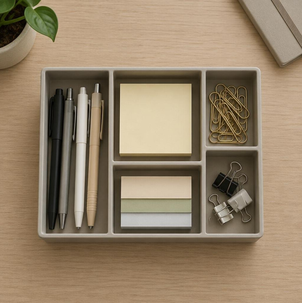 Desk organizer with pens and sticky notes
