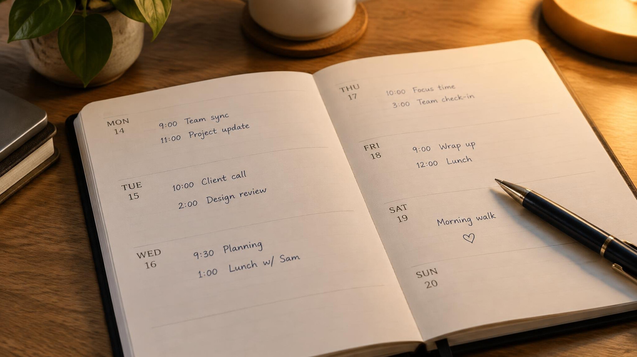 Weekly planner page with handwritten schedule